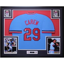 Rod Carew Signed 35x43 Custom Framed Jersey Inscribed "HOF 91" (JSA COA)