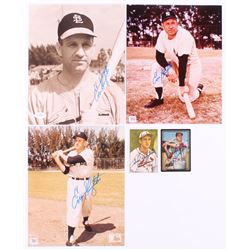 Lot of (5) with (3) Enos Slaughter 8x10 photos  (2) Enos Slaughter Signed Baseball Cards (JSA COA  A