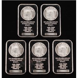 Lot of (5) 1 Ounce .999 Fine Silver Sunshine Minting Bullion Bar