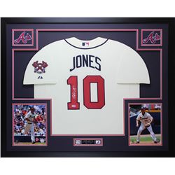 Chipper Jones Signed Braves 35" x 43" Custom Framed Jersey (PSA COA)