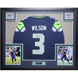 Russell Wilson Signed Seahawks 35" x 43" Custom Framed Jersey (Wilson Hologram)