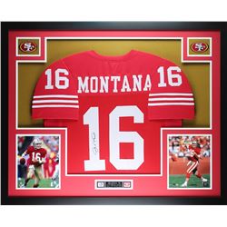 Joe Montana Signed 35x43 Custom Framed Jersey (JSA COA)