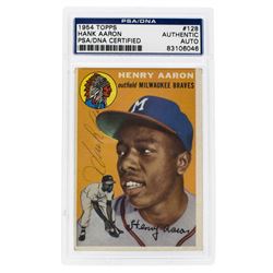 Hank Aaron Signed 1954 Topps #128 RC (PSA Encapsulated)