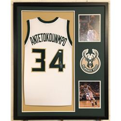 Giannis Antetokounmpo Signed 34x42 Custom Framed Jersey (JSA COA)