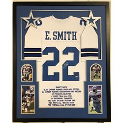 Emmitt Smith Signed 34x42 Custom Framed Career Highlight Stat Jersey (Beckett COA  PROVA Hologram)