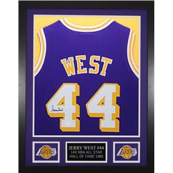 Jerry West 24x30 Custom Framed Jersey Display (JSA COA)