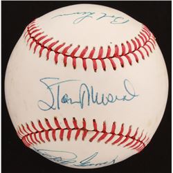 Hall of Famers OAL Baseball Signed by (7) with Stan Musial, Warren Spahn, Bob Lemon, Lefty Gomez (Be