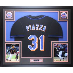 Mike Piazza Signed 35x43 Custom Framed Jersey Display (JSA COA)