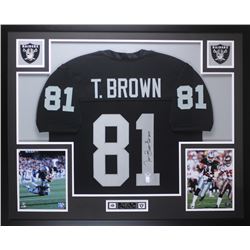Tim Brown Signed 35x43 Custom Framed Jersey Display Inscribed "HOF 2015" (PSA COA  Brown Hologram)