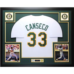 Jose Canseco Signed 35" x 43 Custom Framed Jersey Display (Leaf COA)
