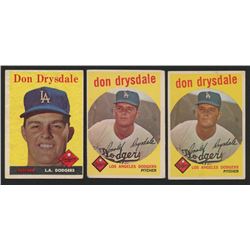 Lot of (3) Don Drysdale Baseball Cards with 1958 Topps #25  (2) 1959 Topps #387