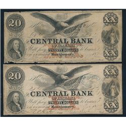 Lot of 2 - Central Bank of Alabama 1855 $20