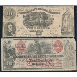 CSA 1861 Lot of Two Different $10 Notes, Both Dated Sept. 2, 1861