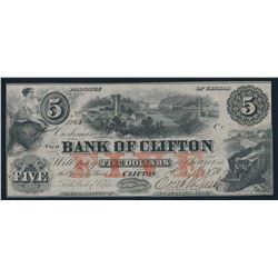 The Bank of Clifton 1859 Fully Engraved Date UNC $5