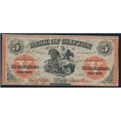 The Bank of Clifton 1861 Fully Engraved Date UNC $5