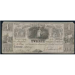 The Agricultural Bank $4 - Twenty Shillings 1837