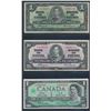 Image 1 : Bank of Canada - 3 notes : $1 1937 BC-21d, $10 1937 BC-24c, $1 1967 L/O