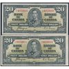 Image 1 : Bank of Canada Lot of two notes $20 1937 BC-25c Coyne-Towers