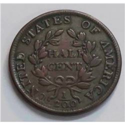 USA - Draped Bust Half Cent 1804 Cr 4, Stems on Wreath , "Spiked Chin" Var. VF