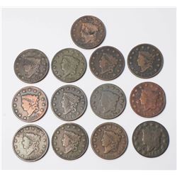 USA 13 Pcs. 1820-1822 Large cent AG-3- VG Should be viewed
