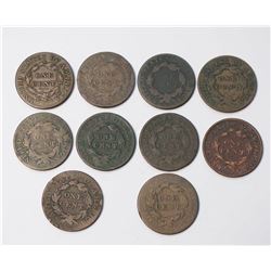 USA 10 Pcs. 1823-1825 Large cent AG-2-VF Should be viewed