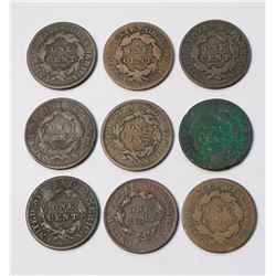 USA 9 Pcs (3x 1820 & 6x 1829). 1829 large cent AG-3-VF Should be viewed