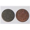 Image 2 : USA 2 Pcs. 1829 Large cent EF w/die breaks and AG-3 off centre strike. Both unique.