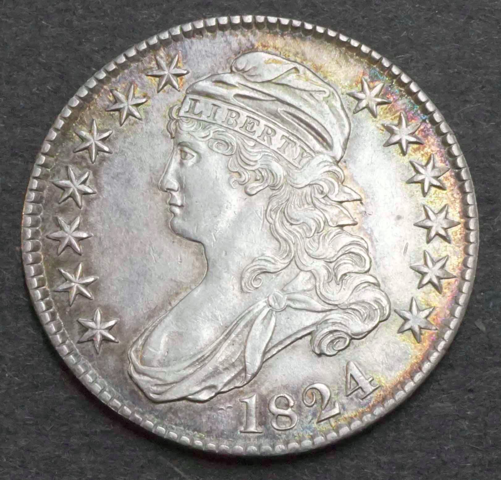 USA Capped Bust Half Dollar 1824 Beautiful AU58