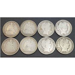 USA Lot of Four Liberty Seated & Four Barber Half Dollars