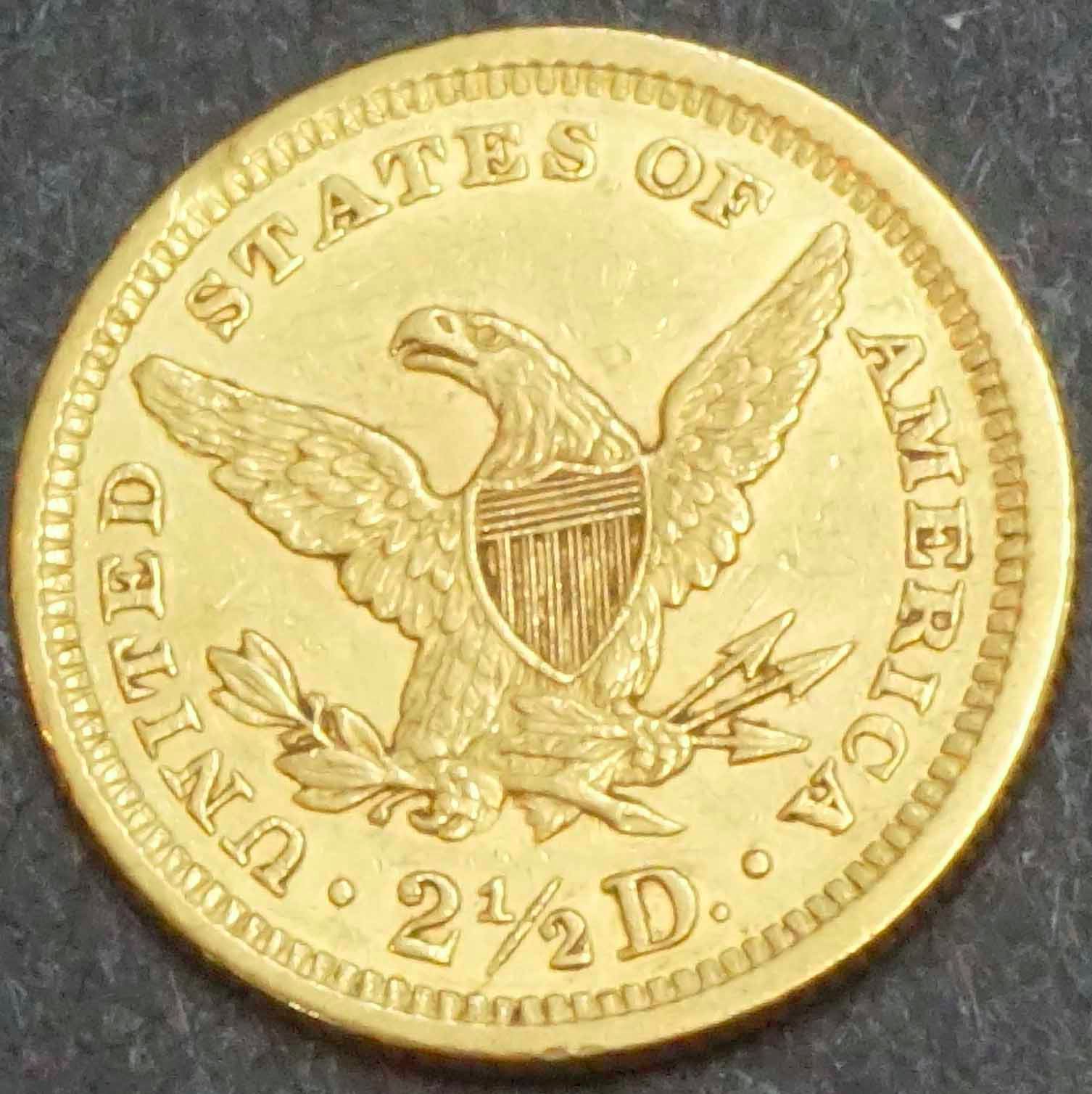 USA 1861 2 1/2 Dollars Gold 1/4 Eagle Ch AU New Reverse Variety