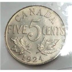 Canada - 5c 1924 Certified ICCS MS - 64 A Lovely Coin, scarce so nice.