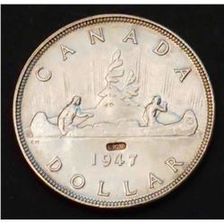 CanadaSilver Dollar 1947 BL with J.O.P. Counterstamp above Date RARE