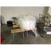 Image 1 : 4 METAL & WOOD BENCHES WITH ROLL OF BUBBLE WRAP & ASSORTED STOOLS