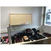 Image 2 : MAPLE OFFICE DESK WITH OVERHEAD, 3 DRAWER PEDESTAL & OFFICE CONTENTS