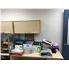 Image 2 : MAPLE OFFICE DESK WITH OVERHEAD, 3 DRAWER PEDESTAL & OFFICE CONTENTS
