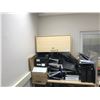 Image 2 : MAPLE OFFICE DESK WITH OVERHEAD, 3 DRAWER PEDESTAL & OFFICE CONTENTS