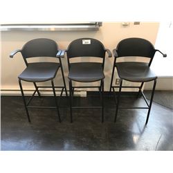 3 BLACK PLASTIC & METAL MODERN BAR CHAIRS