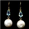Image 1 : Natural Swiss Blue Topaz & Japanese Pearl Earrings