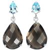 Image 1 : NATURAL SMOKY QUARTZ & SKY BLUE TOPAZ Earrings