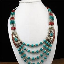 Tibet Hand Made Natural Turquoise & Coral  Necklace