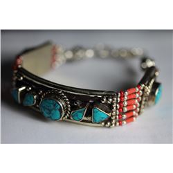 Tibet Hand Made Turquoise & Coral Bracelet