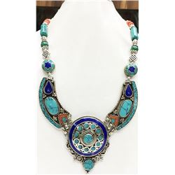 Tibet Hand Made Turquoise, Coral, Lapis Lazuli Necklace