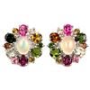 Image 1 : NATURAL WHITE OPAL & MULTI COLOR TOURMALINE Earring
