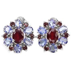 Natural RUBY RHODOLITE GARNET TANZANITE Earrings
