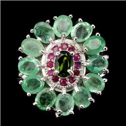 Natural Columbian Emerald Chrome Diopside Ruby Ring