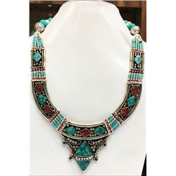 Tibet Hand Made Natural Turquoise & Coral Necklace