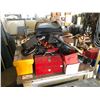 Image 1 : CONTENTS OF AREA/BENCHES INCLUDING ENGINE PARTS, TOOLS AND MORE