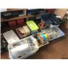 Image 1 : ASSORTED TOOL BOXES/TOOLS, BINS OF NUTS AND BOLTS AND MORE IN FRONT OF SHELF