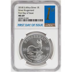 2018 South Africa Krugerrand Silver Coin NGC MS69 First Day of Issue