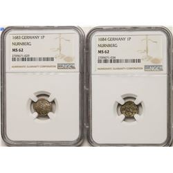 Lot of 1683-1684 Germany Nurnberg Pfennig Coins NGC MS62